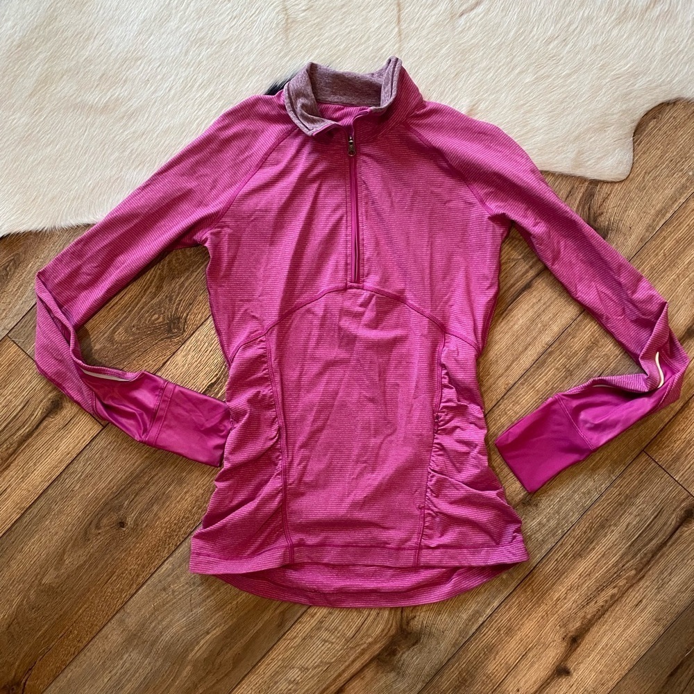 Lululemon Kriss Cross 1/2 Zip Women's 8 Pink Striped Performance Pullover Top